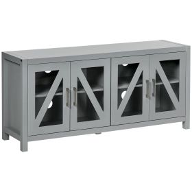 HOMCOM TV Cabinet Stand for TVs up to 58", Entertainment Center with Adjustable Shelves, 4 Glass Doors and 4 Cable Holes for Living Room, Gray