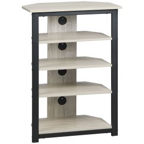 HOMCOM Corner TV Stand Entertainment Center for 29 Inch TVs with Storage Shelves Wooden & Steel Grey for Living Room