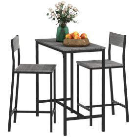 HOMCOM 3 Piece Industrial Dining Set for 2, Counter Height Kitchen Table with Bar Stools, Breakfast Table, Gray