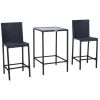 Outsunny Wicker Bar Set, 3-Piece Outdoor Counter Height with Glass Top Table & Stools, All-Weather - Black