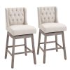 HOMCOM Swivel Savvy Bar Stools: 2 Piece Set with Footrest, Solid Wood, 180Â° Rotation, Beige