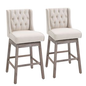 HOMCOM Swivel Savvy Bar Stools: 2 Piece Set with Footrest, Solid Wood, 180Â° Rotation, Beige
