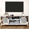 60" Mirrored TV Stand with Crushed Diamond Glass Doors - Modern Media Entertainment Center for Living Room
