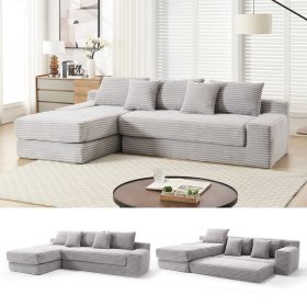 L-Shaped Sectional Couches for Living Room with Memory Foam & Steel Frame - No Assembly Convertible Sofa Bed, Corduroy Fabric Compression Sofa
