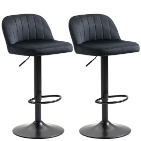 HOMCOM Adjustable Swivel Bar Stools Velvet-Touch Fabric Soft Upholstery Black
