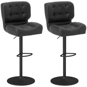 HOMCOM Adjustable Bar Height Stools Set of 2, Thick Padded Cushion & Metal Footrest for Home Bar, Black