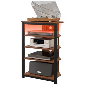 HOMCOM TV Stand with LED Lights, AV Media Stand, Corner Audio Tower with Storage Shelves & Steel Frame, for Living Room, Brown