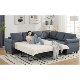 [NEW ARRIVED] [VIDEO PROVIDED] Sleeper Sofa, 2 in 1 Pull Out Couch Bed,6 seater sofa bed, L Shaped Sleeper Sectional Sofa Couch,Riveted sofa