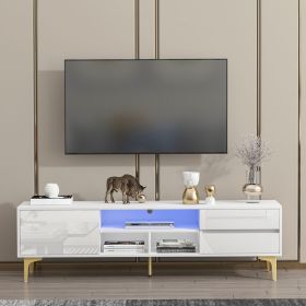 TV stand,TV Cabinet,entertainment center,TV console,media console,with LED remote control lights,UV bloom drawer panel,gold metal table legs