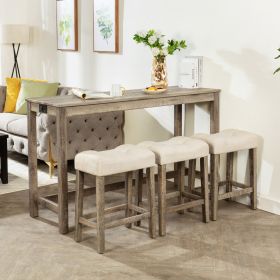 4-Piece Bar Table Set with Power Outlet, Dining Bar Table and Chairs Set,Bar Table Set with 3 Padded Stools for Living Room, Dining Room, Game Room