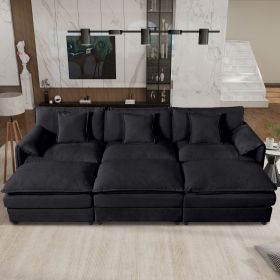 Oversized Deep Seat Sectional Cloud Sofa Sleeper with 3 Ottomans & Soft Pillows, Modular Couch Bed for Living Room, Apartment