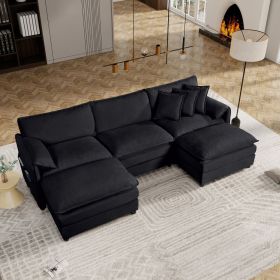 Modular Sectional Sofa, Oversized Deep Seat U Shaped Couch Set for Living Room, 3-Seater Comfy Cloud Couches with 2 Movable Ottomans, DIY Combination