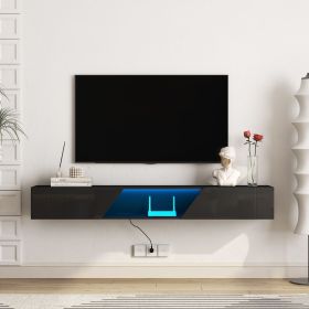 Floating TV Stand Wall Mounted with 16 Color LEDs,69" Modern TV Stand, Floating TV Cabinet Entertainment Center for 55 60 65 Inch TV,Black