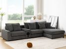 [New+Video]114*64'' Corduroy Sectional Sofa with Bluetooth Speakers,L Shaped Couch with Console,USB Charger,Cup Holders,Storage,Ottoman