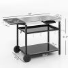Outsunny Outdoor Bar Cart Grill Table with Stainless Steel Tabletop, Wheeled Outdoor Serving Cart Prep Table with Storage, Hooks