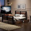 Twin Size Metal Platform Bed with MDF Headboard and Footboard,Two Storage Drawers and Rotatable TV Stand,Black