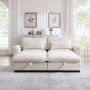 Corduroy Two-Seater Sofa with 2 Storage Footrest, 2 Seater Sectional deep seat sofa,Comfy Couches for Living Room ,Beige Sofa