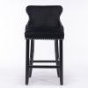 Contemporary Velvet Upholstered Wing-Back Barstools with Button Tufted Decoration and Wooden Legs, and Chrome Nailhead Trim, Leisure Style Bar Chairs