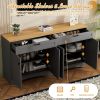 ON-TREND 3-Piece Farmhouse Entertainment Center with Storage Cabinet for TVs Up to 70", Mid-Century TV Stand with Bookshelf