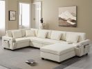 [New+Video]128*67" U Shaped Sectional Sofa,6 Seat Chenille Couch Set with Oversized Ottoman,Hidden Armrest Storage and Cup Holders,USB Charging Ports