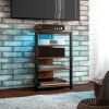 HOMCOM TV Stand with LED Lights, AV Media Stand, Corner Audio Tower with Storage Shelves & Steel Frame, for Living Room, Brown