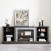 Large TV Stand TV Desk Storage Rack with Faux Stacked Stone Surround,Media Console Table with Large Storage Cabinet