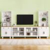 ON-TREND Farmhouse TV Stand with Solid Wood Gourd-Shaped Legs for TVs Up to 70", Entertainment Center with Bookshelves & Tempered Glass Doors