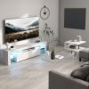 LED TV Stand for Televisions up to 55 Inchs,Modern Entertainment Center with down filp door, Glass shelf and high glossy UV front face