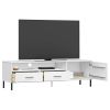 TV Stand with Metal Legs White Solid Wood Pine OSLO