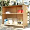 GO Hawaiian-style Bar Height Patio Set with PE Grass Canopy, Outdoor Bar Table and Stools with Adjustable Feet, Acacia Wood Top