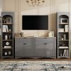 ON-TREND 3-Piece Farmhouse Entertainment Center with Storage Cabinet for TVs Up to 70", Mid-Century TV Stand with Bookshelf