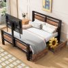Twin Size Metal Platform Bed with MDF Headboard and Footboard,Two Storage Drawers and Rotatable TV Stand,Black