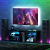HOMCOM Below TV Cabinet for 55'' TV, Black Entertainment Center with 5 Storages, Power Outlets, LED Lights, Adjustable Shelves