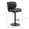 HOMCOM Adjustable Bar Height Stools Set of 2, Thick Padded Cushion & Metal Footrest for Home Bar, Black