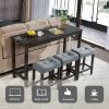 4 Piece Bar Table Set with Power Outlet,Bar Table Set with Chairs,Sofa Bar Table with Stools,Behind Couch Table with 3 Padded Stools,for Living Room