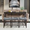 4 Piece Bar Table Set with Power Outlet,Bar Table Set with Chairs,Sofa Bar Table with Stools,Behind Couch Table with 3 Padded Stools,for Living Room