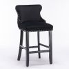 Contemporary Velvet Upholstered Wing-Back Barstools with Button Tufted Decoration and Wooden Legs, and Chrome Nailhead Trim, Leisure Style Bar Chairs