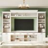 ON-TREND Farmhouse 4-Piece Entertainment Wall Unit Set with Bookshelf for TVs Up to 70", Walnut TV Stand with Adjustable Shelves