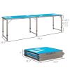 Outsunny 8ft Aluminum Folding Picnic Table, Adjustable Legs, Blue White, Portable Design, BBQ Beach Hiking Travel