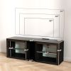 HOMCOM Below TV Cabinet for 55'' TV, Black Entertainment Center with 5 Storages, Power Outlets, LED Lights, Adjustable Shelves