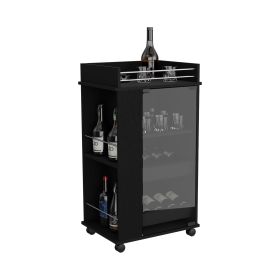 Lansing Bar Cart with Glass Door, Two-Side Shelves and Casters (Color: Black)
