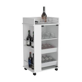 Lansing Bar Cart with Glass Door, Two-Side Shelves and Casters (Color: White)