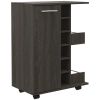 Magda Bar Cart, Four Casters, Six Built-in Wine Rack, Single Door Cabinet, Two External Shelves
