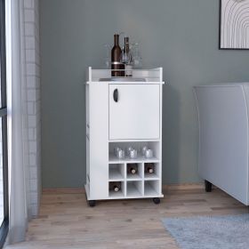 Fraser Bar Cart with Six Built-in Wine Rack and Casters (Color: White)
