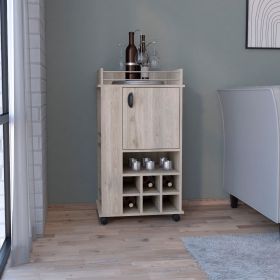 Fraser Bar Cart with Six Built-in Wine Rack and Casters (Color: GRAY)