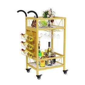Bar Cart Gold, Home Bar Serving Cart, Beverage Cart with 2 Shelves Wine Rack, Glass Holder, Brake Rolling Kitchen Cart for Bar, Dining Room (size: 22.82)