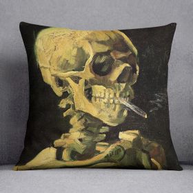 Skull with Burning Cigarette by Van Gogh Cushion (Insert: Without Insert, size: 16" X 16")