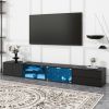 ON-TREND Modern APP Controlled LED TV Stand for TVs Up to 105'', Faux Marble Tabletop Media Console with Tempered Glass Doors