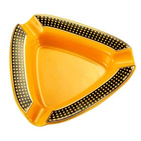 Portable Ceramic Ashtray Outdoor Car Cigar Ashtray Home Pocket 3 Cigar Holder Smoking Ash Tray Tobacco Tools (Color: C Logo Yellow)