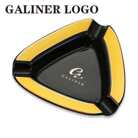 Portable Ceramic Ashtray Outdoor Car Cigar Ashtray Home Pocket 3 Cigar Holder Smoking Ash Tray Tobacco Tools (Color: GALINER BLACK)